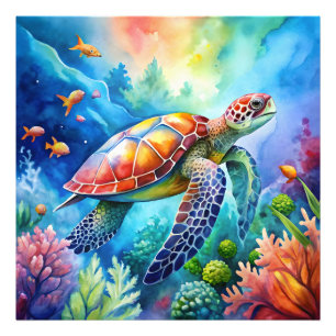 Geschilderde zeeschildpad foto afdruk