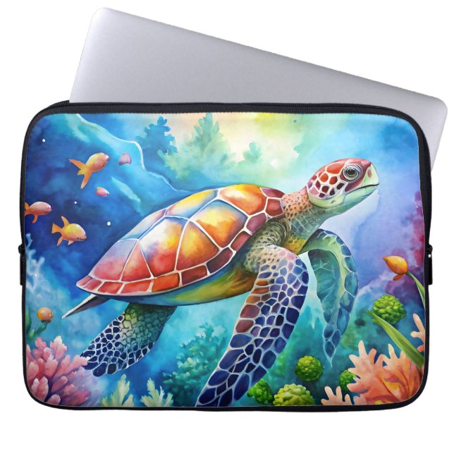 Geschilderde zeeschildpad  laptop sleeve (Voorkant)