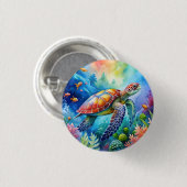 Geschilderde zeeschildpad ronde button 3,2 cm (Voorkant /achterkant)