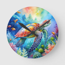 Geschilderde zeeschildpad ronde klok