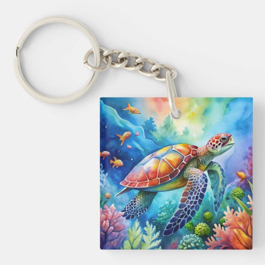 Geschilderde zeeschildpad sleutelhanger (voorkant)