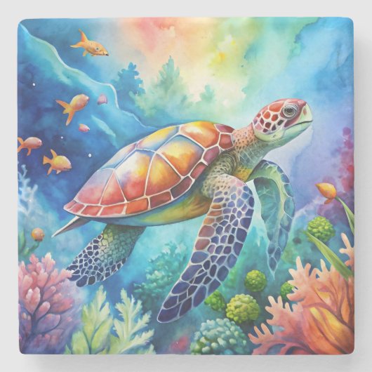 Geschilderde zeeschildpad stenen onderzetter (Voorkant)