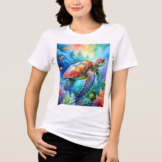 Geschilderde zeeschildpad Tri-Blend shirt (Voorkant)