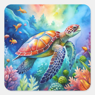 Geschilderde zeeschildpad vierkante sticker