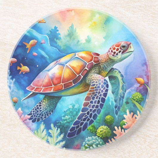 Geschilderde zeeschildpad zandsteen onderzetter (Voorkant)