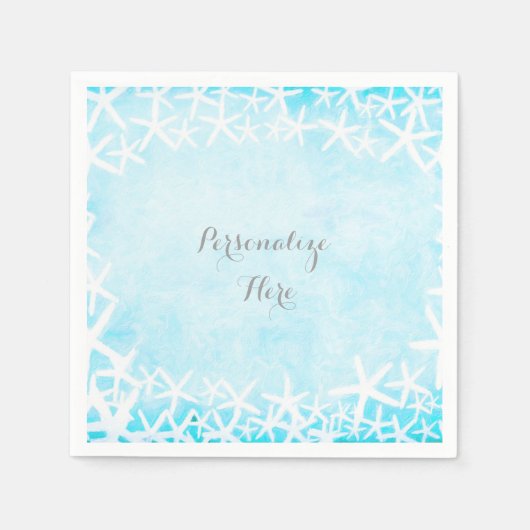 Geschilderde Zeester Aqua Blauwe Aangepaste Feest Servetten (Voorkant)