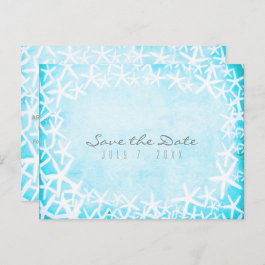 Geschilderde Zeester Aqua Blauwe Feest Sla de Datu Aankondigingskaart (Voorkant / Achterkant)