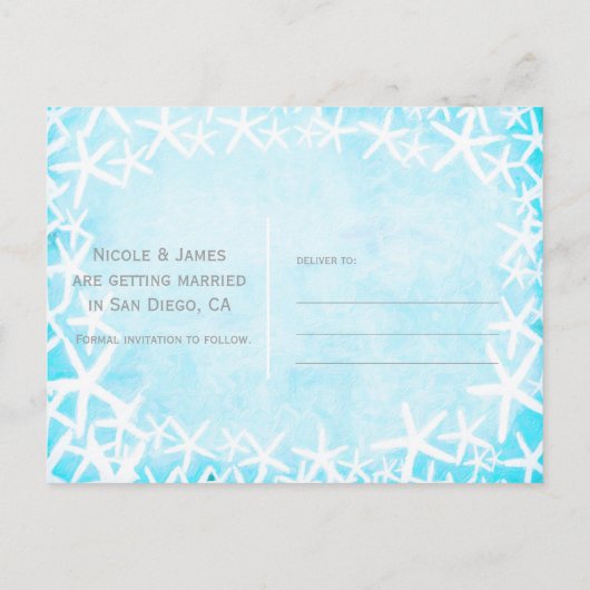 Geschilderde Zeester Aqua Blauwe Feest Sla de Datu Aankondigingskaart (Achterkant)