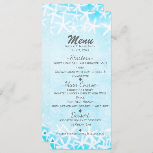 Geschilderde zeesterren Aqua Blue Tropical Beach b Menu (Voorkant / Achterkant)