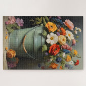 Geschilderde zomerbloemen boeket in een groene emm legpuzzel (Horizontaal)