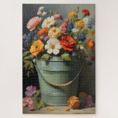 Geschilderde zomerbloemen boeket in een groene emm legpuzzel (Verticaal)