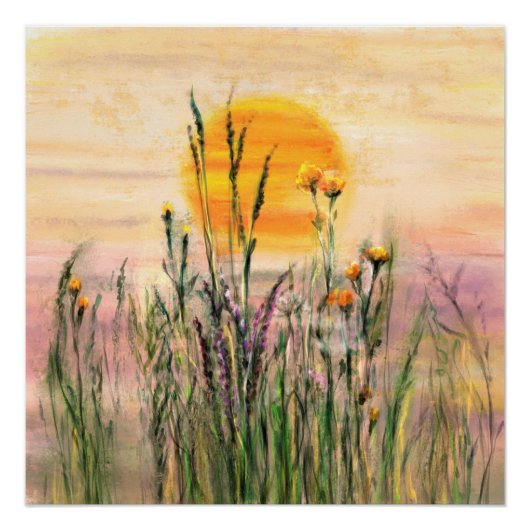 Geschilderde zon op veldposter perfect poster (Voorkant)