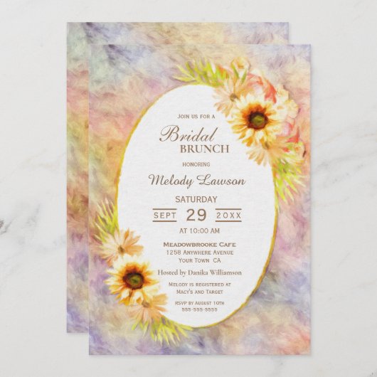 Geschilderde Zonnebloem Bloemen Bruids Brunch Kaart (Voorkant / Achterkant)