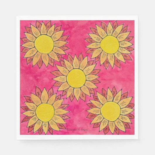 Geschilderde Zonnebloem Bloemen Party servetten (Voorkant)
