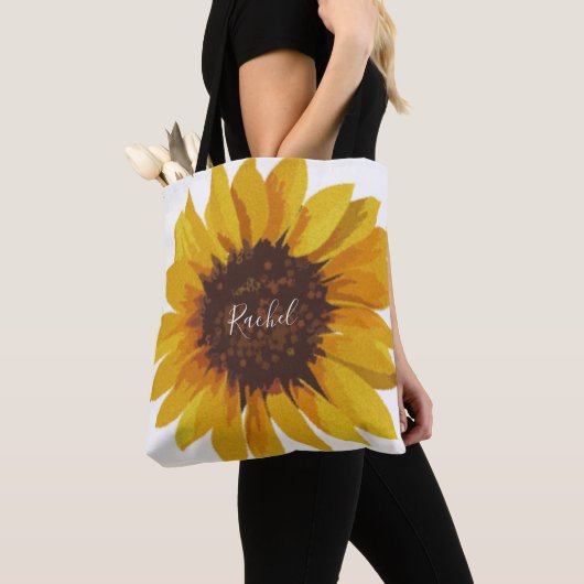 Geschilderde zonnebloem je naam tote bag (Dichtbij)
