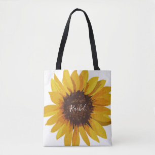 Geschilderde zonnebloem jouw naam tote bag