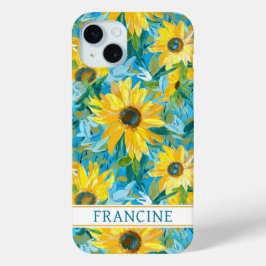 Geschilderde zonnebloem met monogram iPhone 15 mini hoesje
