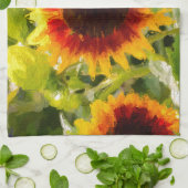 Geschilderde zonnebloem. theedoek (Gevouwen)