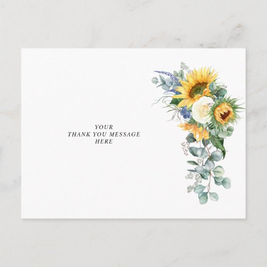 geschilderde zonnebloemen blauwe bruidsmeisje dank uitnodiging briefkaart (Achterkant)