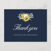 geschilderde zonnebloemen blauwe bruidsmeisje dank uitnodiging briefkaart (Voorkant)