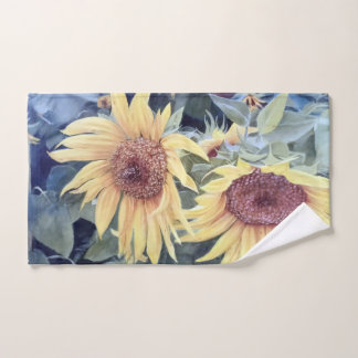 Geschilderde zonnebloemen met een bij handdoek