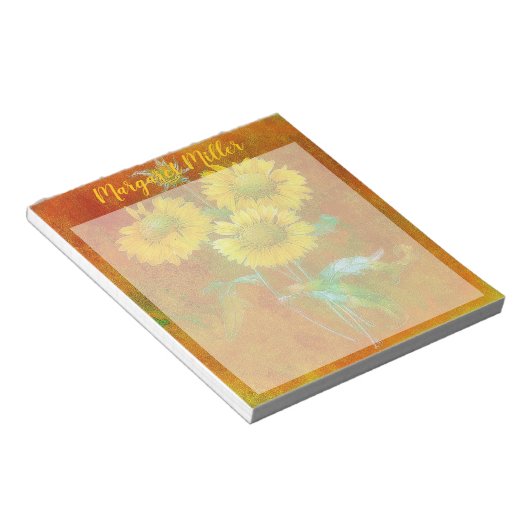 Geschilderde zonnebloemen notitieblok (Schuin)