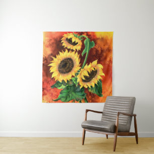 Geschilderde Zonnebloemen Wandtapijt Wandkleed