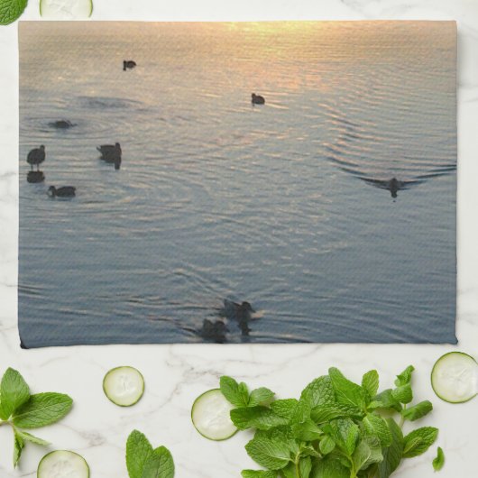 Geschirrtuch Sonnenuntergeng am See mit Enten Theedoek (Gevouwen)
