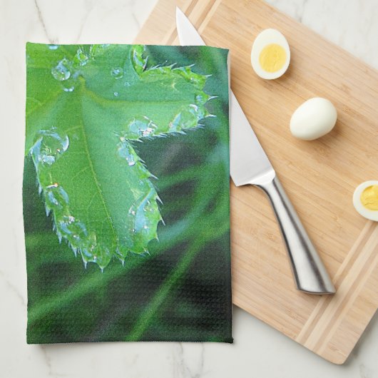 Geschirrtuch Wassertropfen auf Blatt Theedoek (Quarter Fold)