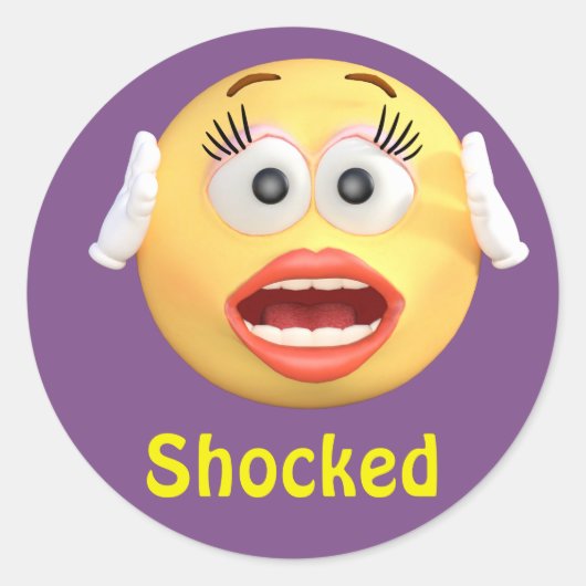 Geschokt Emoji Meisje Emoticon Cartoon Gezicht Ronde Sticker (Voorkant)