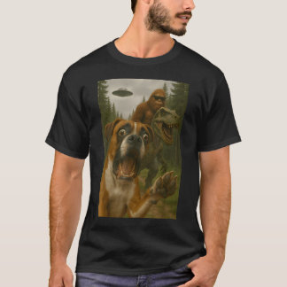Geschokte Boxer Hond T-Rex Bigfoot Ufo Bang T-shirt
