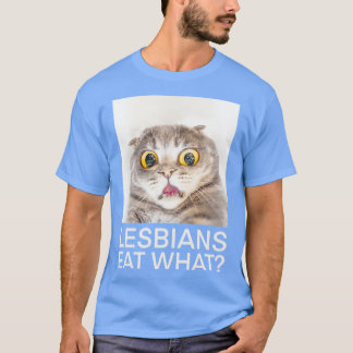 Geschokte kat zegt lesbiennes eten wat grapquote v t-shirt