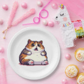 Geschokte oranje dikke kat meme pixel art papieren bordje (Feest)