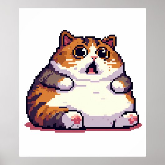 Geschokte oranje dikke kat meme pixel art poster (Voorkant)