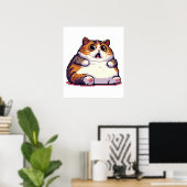Geschokte oranje dikke kat meme pixel art poster (Thuiskantoor)