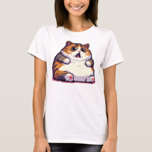 Geschokte oranje dikke kat meme pixel art t-shirt