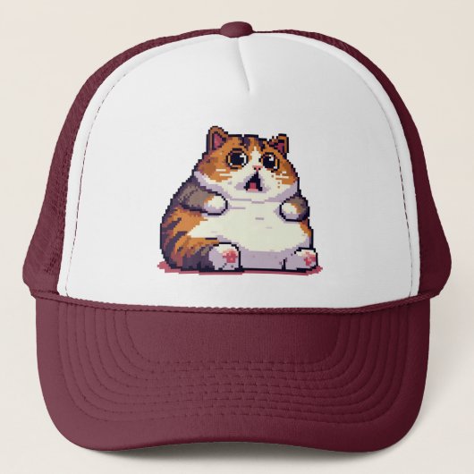 Geschokte oranje dikke kat meme pixel art trucker pet (Voorkant)