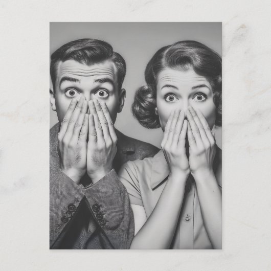 Geschokte retro paar portret briefkaart (Voorkant)