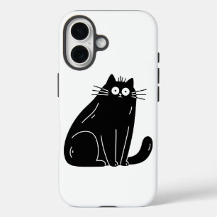 Geschokte Zwarte Kat Met Grote Ogen iPhone 16 Hoesje