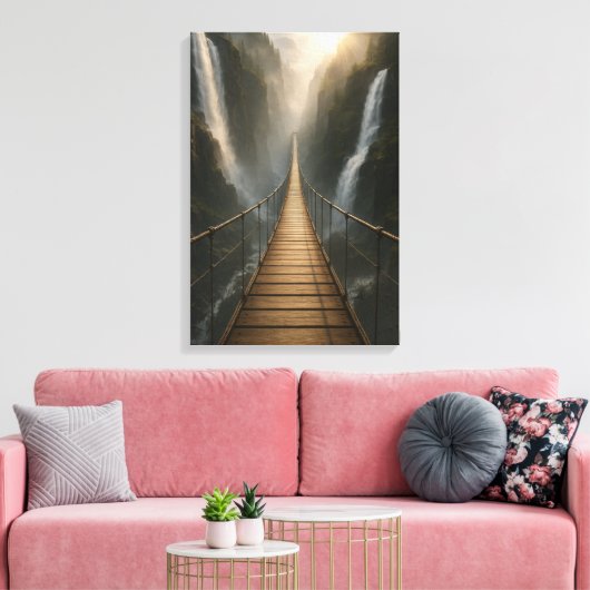 Geschorste brug over Canyon, rivier en bergen Canvas Afdruk (Insitu (Woonkamer))