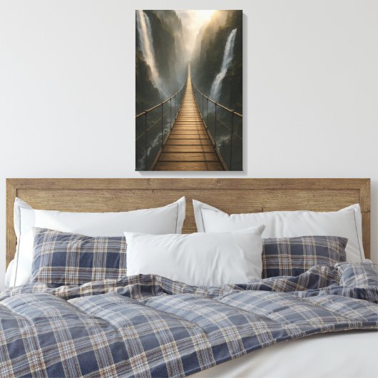 Geschorste brug over Canyon, rivier en bergen Canvas Afdruk (Insitu (Slaapkamer))