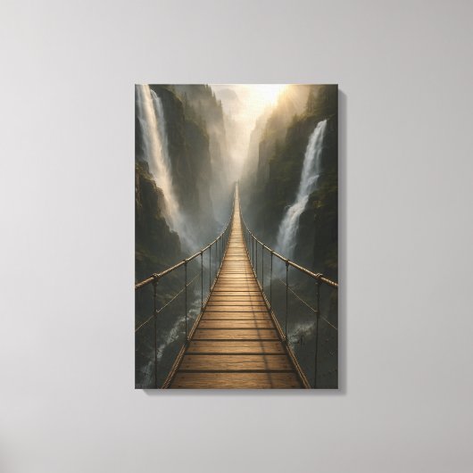 Geschorste brug over Canyon, rivier en bergen Canvas Afdruk (Voorkant)