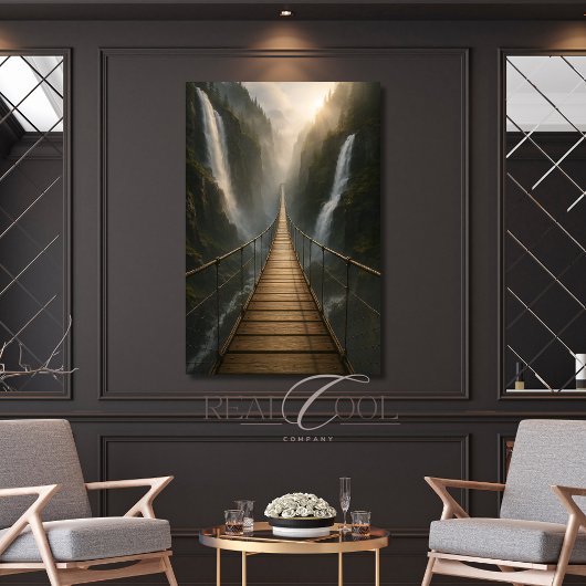 Geschorste brug over Canyon, rivier en bergen Poster