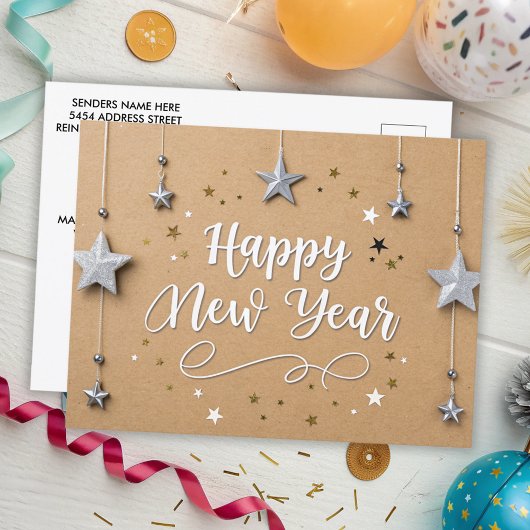 Geschorste sterren Gelukkig Nieuwjaar Chic Modern Briefkaart
