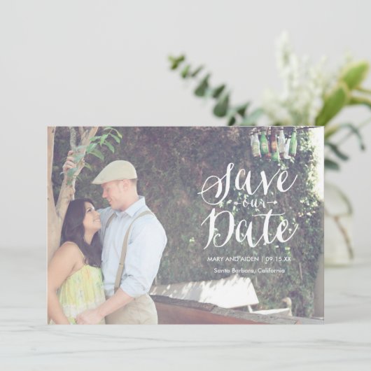 Geschreven aankondigingskaart met foto Save-The-Da Save The Date (Staand voorkant)