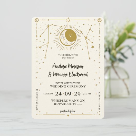 Geschreven bij Stars Lesbian Wedding Invitation Kaart (Staand voorkant)