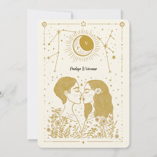 Geschreven bij Stars Lesbian Wedding Invitation Kaart (Achterkant)