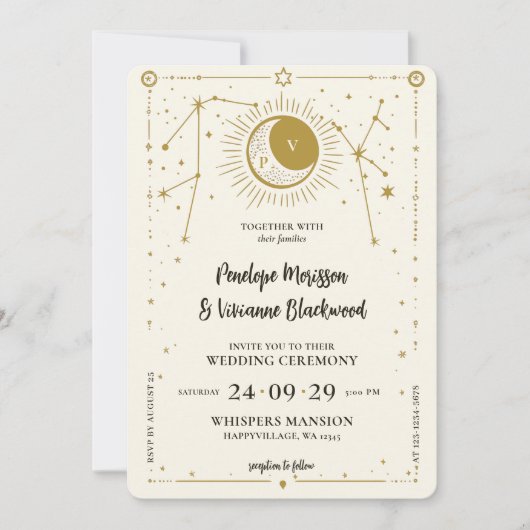 Geschreven bij Stars Lesbian Wedding Invitation Kaart (Voorkant)