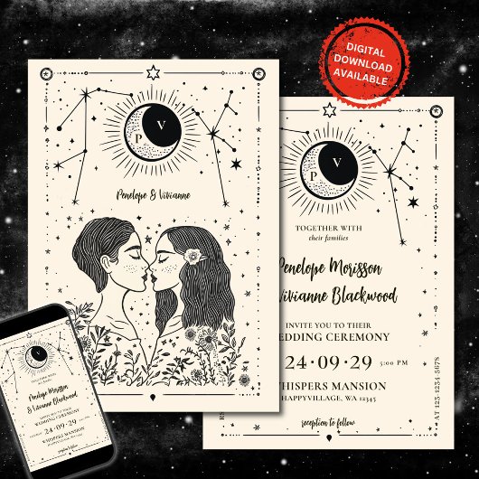 Geschreven bij Stars Lesbian Wedding Invitation Kaart