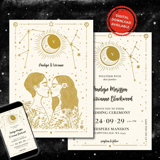 Geschreven bij Stars Lesbian Wedding Invitation Kaart